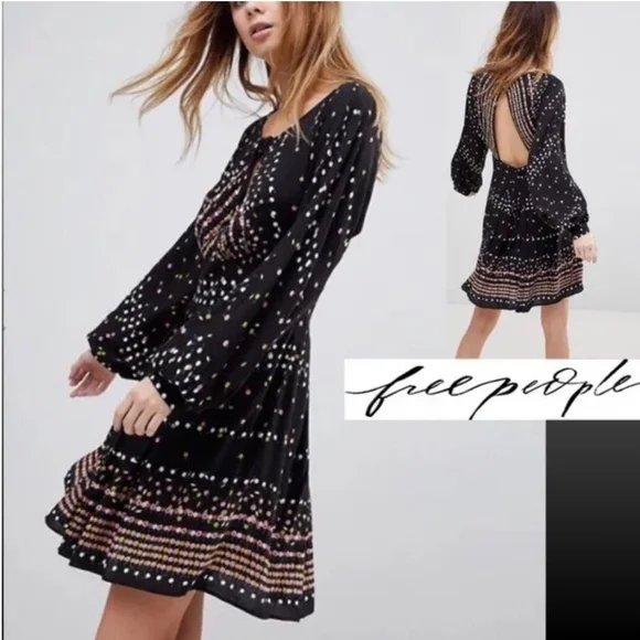 Free People Coryn Print Mini Dress in Black Combo  Sz: 12 - Picture 6 of 10